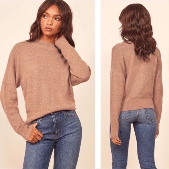 Reformation Sweater Elle Ribbed Marled Mock-Neck Yak Winter Toffee XS GUC - Picture 8 of 8